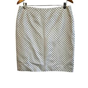 Size US 10 – Escada Cream & Black Polka Dot Silk-Blend Pencil Skirt